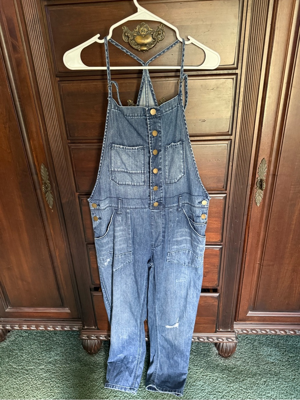 Billabong Blue Denim Button-Front Overalls